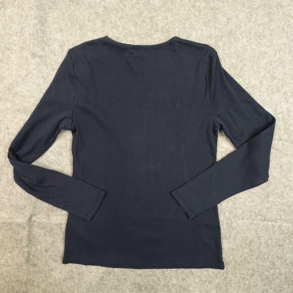 Ralph Lauren Top Womens Large Long Sleeve Button Preppy Navy Ribbed Knit Blue - Picture 2 of 10